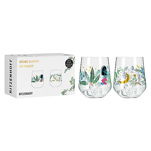 Ritzenhoff 3892001 Verre à gin 700 ml - set de 2 - série Botanic Glamour - 2 tumblers avec motif étoile-lune - Made in Germany