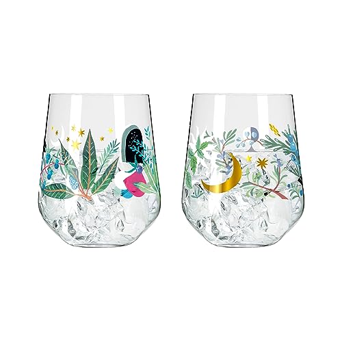 Ritzenhoff 3892001 Verre à gin 700 ml - set de 2 - série Botanic Glamour - 2 tumblers avec motif étoile-lune - Made in Germany