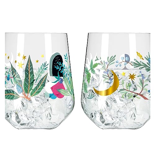 Ritzenhoff 3892001 Verre à gin 700 ml - set de 2 - série Botanic Glamour - 2 tumblers avec motif étoile-lune - Made in Germany