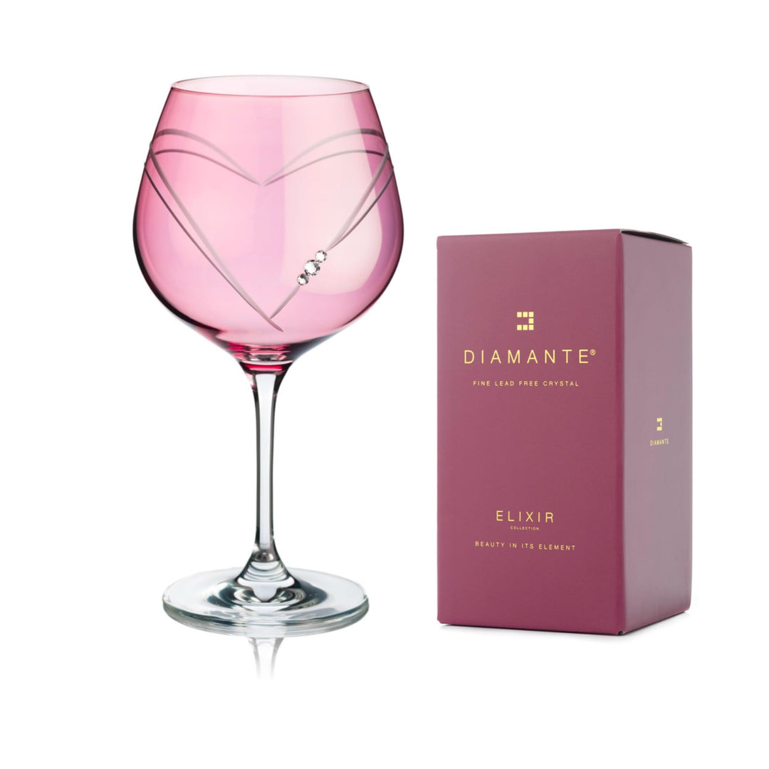 DIAMANTE – Verre à Gin Copa Rose « Cœurs » avec Cristaux Swarovski, 610 ml