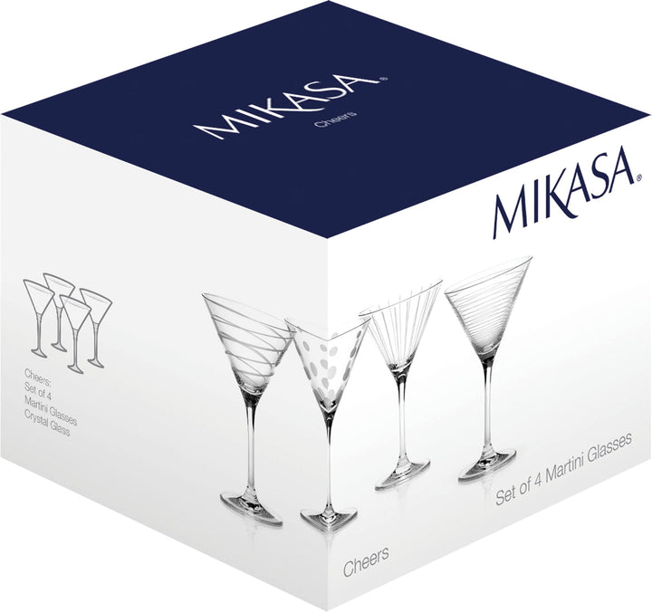 Mikasa Cheers – Coffret de 4 Verres à Dry Martini en Cristal Gravé, 290 ml, Élégance et Originalité