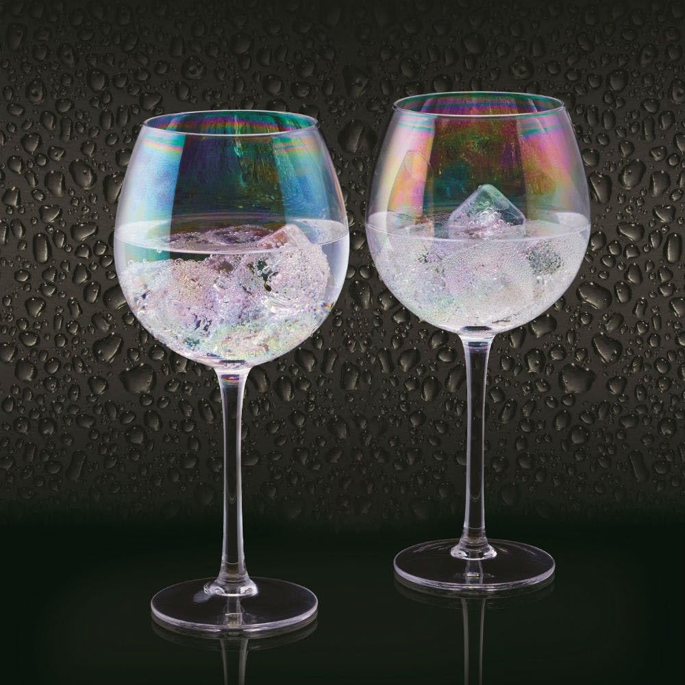 BarCraft Verres À Gin Iridescent Perle Arc-En-Ciel, Lot De 2 Verres Ballon, 500 ml, Emballage Cadeau