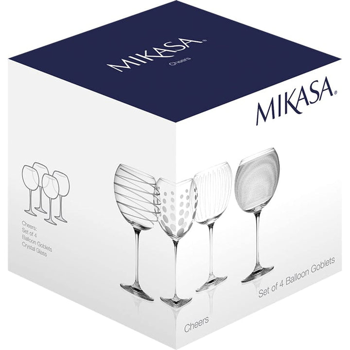 Mikasa Cheers – Coffret de 4 Verres Ballon en Cristal Gravé, 724 ml, Élégance pour bar à la maison