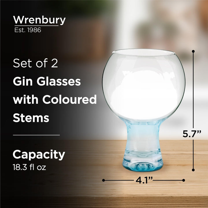 Wrenbury – Lot de 2 Verres à Gin Ballon Bleu Saphir, 562 ml, Tige Courte &amp; Base Solide