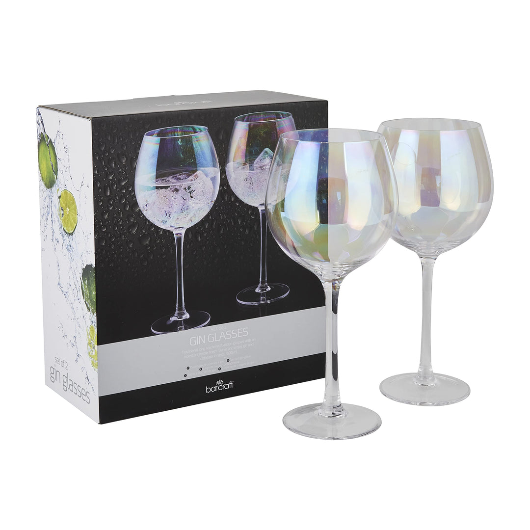 BarCraft Verres À Gin Iridescent Perle Arc-En-Ciel, Lot De 2 Verres Ballon, 500 ml, Emballage Cadeau