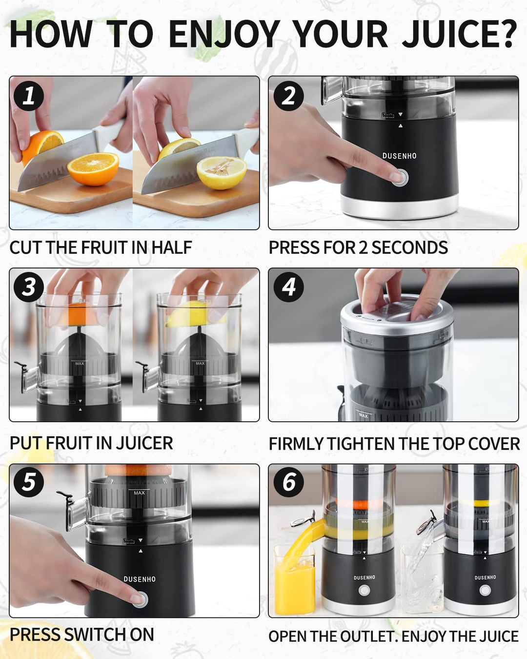 Presse Agrume Electrique Extracteur Jus USB Chargement pour Citron, Orange | 45 W | bec Anti-gouttes | Haut rendement | Portable