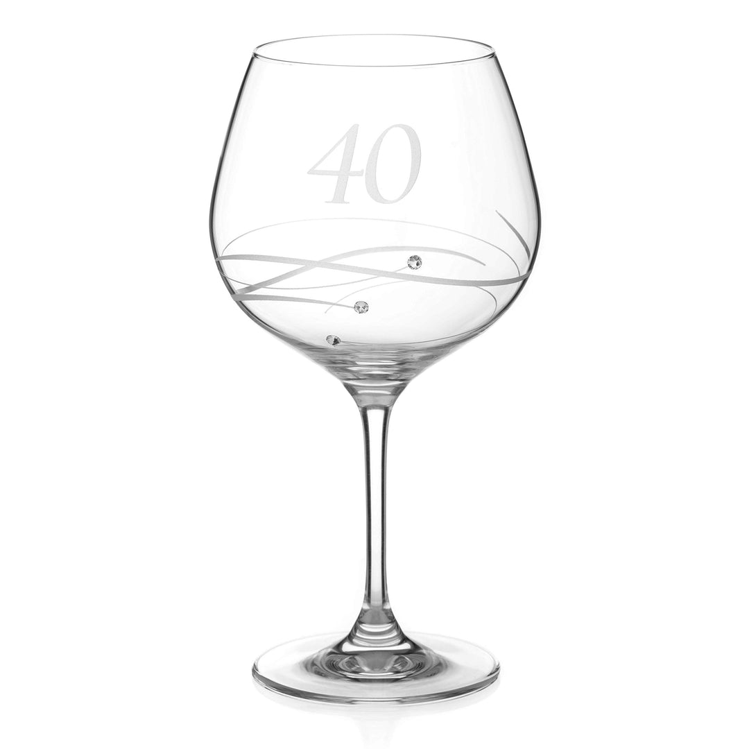 DIAMANTE – Verre à Gin Copa Cristal Gravé « 40 » avec Cristaux Swarovski, 610 ml