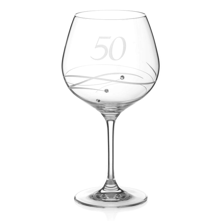 DIAMANTE Verre à Gin Copa Swarovski pour 50ème anniversaire ou anniversaire de mariage - Verre à Gin unique en cristal avec gravure à la main "50" - Orné de cristaux Swarovski