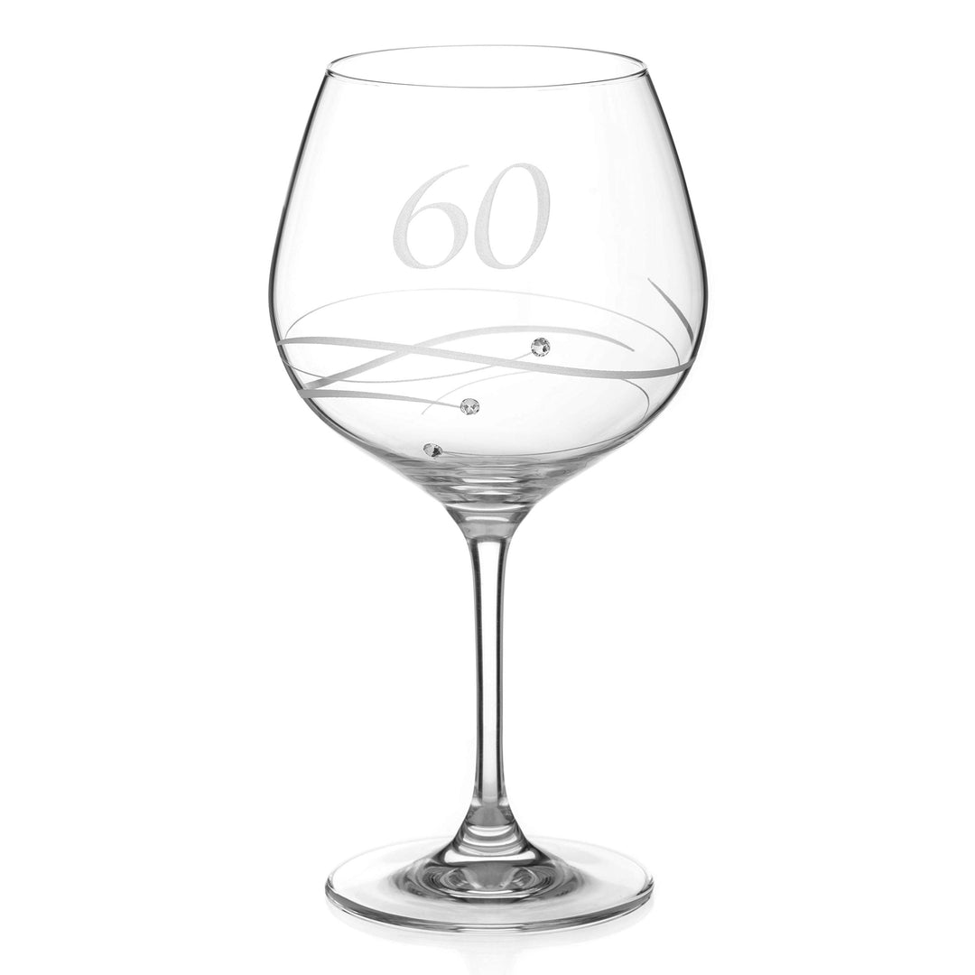 DIAMANTE – Verre à Gin Copa Cristal Gravé « 60 » avec Cristaux Swarovski, 610 ml