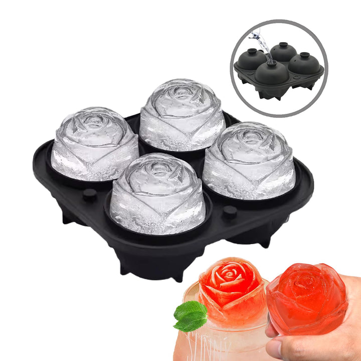 Moule à Glaçons Roses en Silicone – 4 Cavités avec Couvercle, Idéal pour Cocktails & Whisky