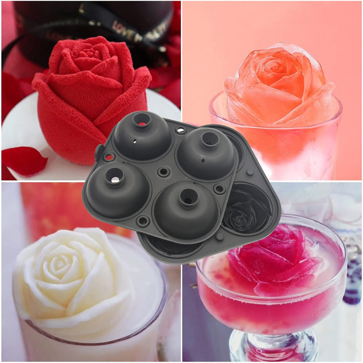 Moule à Glaçons Roses en Silicone (4 Cavités) avec Couvercle