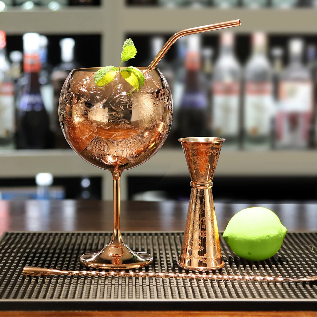 Verres à Gin Tonic, Ensemble de Verres à Cocktail en Acier Inoxydable, Cadeau Parfait pour Les Amateurs de Gin - 680 ML - Or Rose.