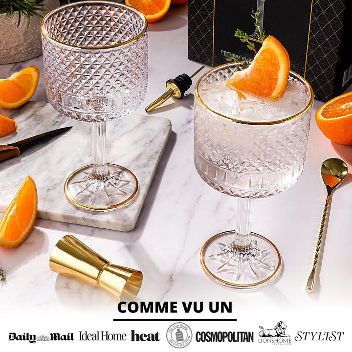 Set de Verres à Cocktail en Cristal avec Cuillère, Jigger &amp; Verseur Doré